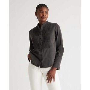 Quince | Grey Distressed Denim Tuxedo Pleated Front Shirt
